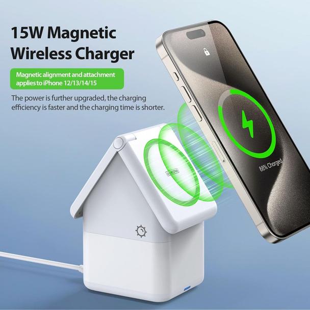 Ładowarka indukcyjna Duzzona W20 4w1 zgodna z MagSafe 15W z lampką biała