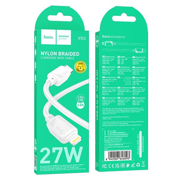 Kabel USB C do Lightning Hoco PD 27W 1 m X113 biały