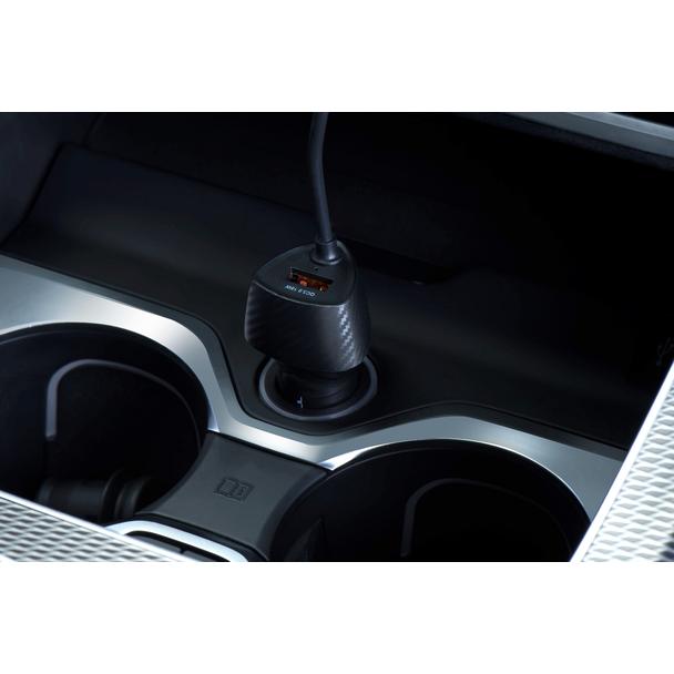 Ładowarka samochodowa Forcell F-Energy Carbon USB A QC3.0 PD 3A 38W z kablem USB C CC50-1AC czarna