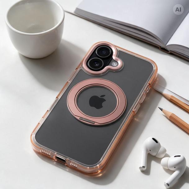 Etui na iPhone 12 Frame Circle Stand zgodne z MagSafe złote