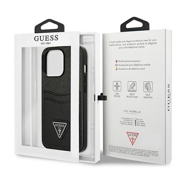GUESS futerał do IPHONE 13 Pro GUHCP13LPSATPK (Saffiano Double Card Triangle) czarny