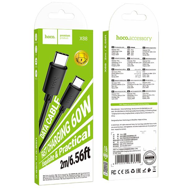 Kabel USB C do USB C Hoco 3A 60W 2 m X88 czarny