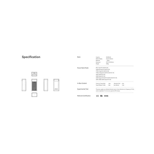 Powerbank Veger Tank Lite (W5001) PD QC3.0 5A 22,5W  50000 mAh czarny