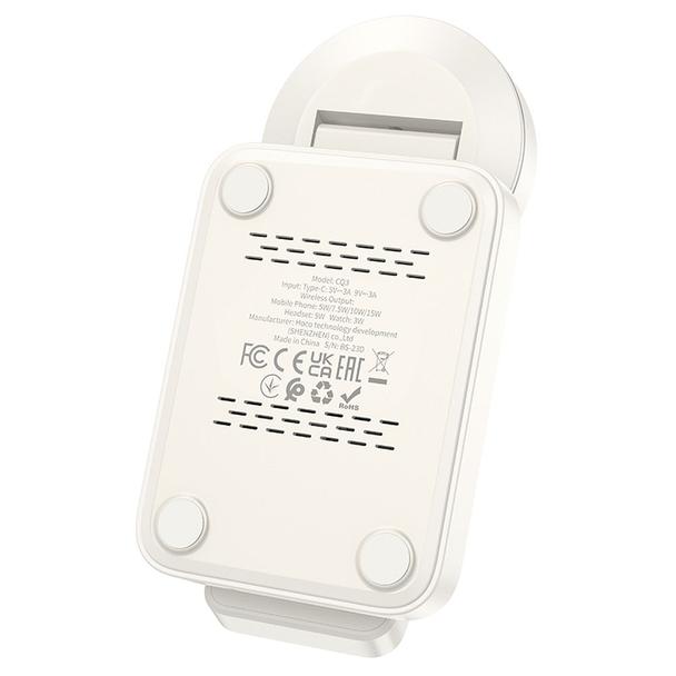 Ładowarka indukcyjna Hoco 3w1 15W zgodna z MagSafe CQ3 biała