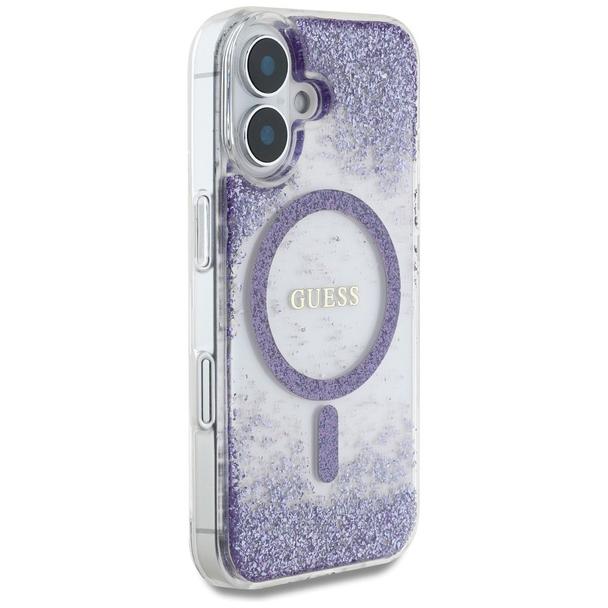 GUESS futerał do IPHONE 16 kompatybilny z MagSafe GUHMP16SRGRGEU (Resin Bottom Glitter) fioletowy