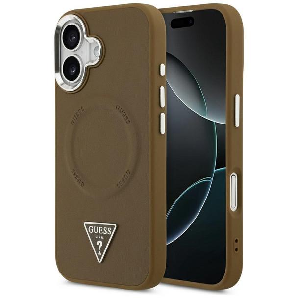 GUESS futerał do IPHONE 17 kompatybilny z MagSafe GUHMP17SPSDTSCMW (PU W/ Triangle Logo) brązowy