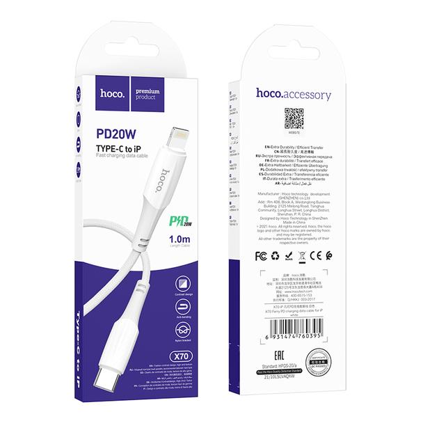 Kabel USB C do Lightning Hoco PD 3A 20W 1 m X70 biały