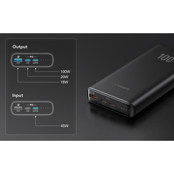 Powerbank Veger T100 (W2032C-100) PD QC3.0 5A 100W 20000 mAh czarny 0INT