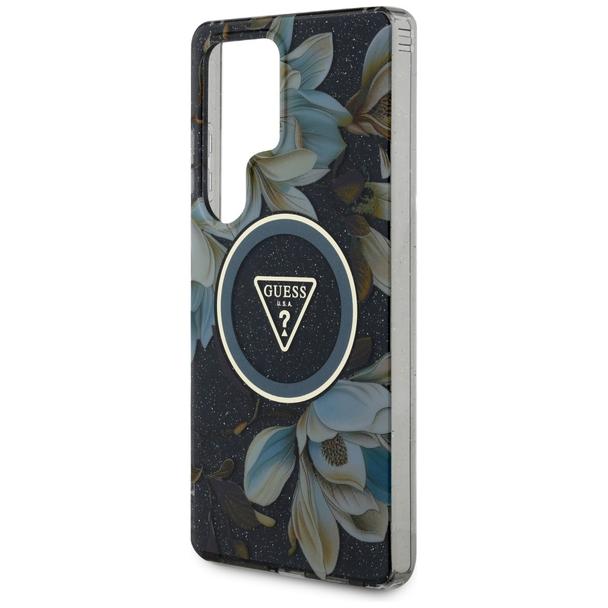 GUESS futerał do SAMSUNG S25 Ultra GUHMS25LHFLPEDK (Magnetic IML Metal Glitter Flowers Triangle) czarny