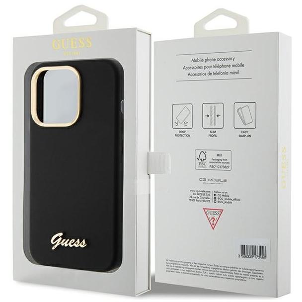GUESS futerał do IPHONE 15 Pro GUHCP15LSMBSLK (Silicone Script Metal Logo & Frame) czarny