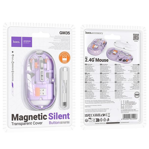 Myszka bezprzewodowa Hoco 2,4G 1600 dpi dual mode bluetooth GM35 fioletowa