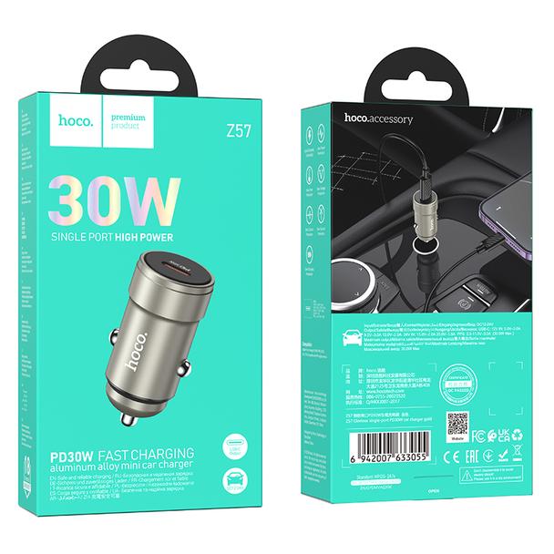 Ładowarka samochodowa Hoco USB C QC PD 30W Z57 szara