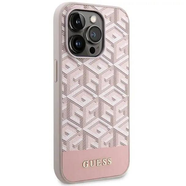 GUESS futerał do IPHONE 14 Pro kompatybilny z MagSafe GUHMP14LHGCFSEP (CUBE Stripes) różowy