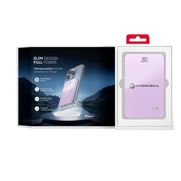 Powerbank zgodny z MagSafe Forcell F-Energy SuperSlim F5K8 QC4.0 PD3.0 15W 5000 mAh fioletowy 0INT