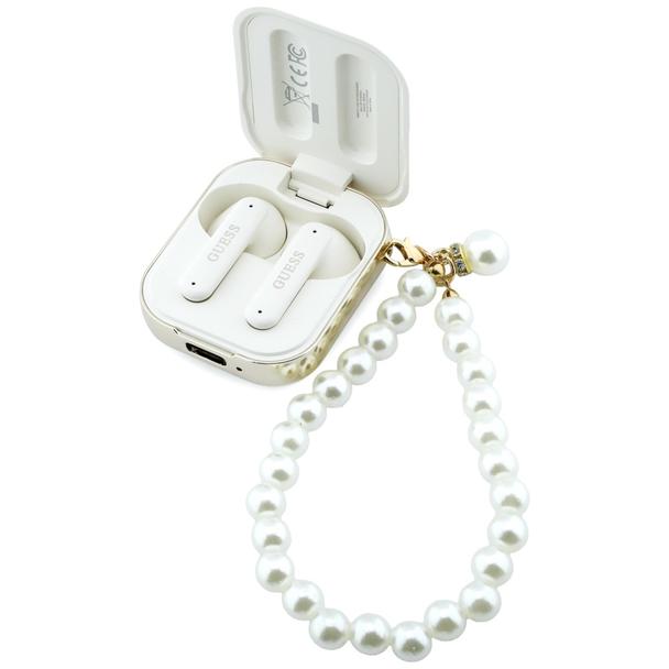 Słuchawki bezprzewodowe douszne GUESS TWS Pearl Strap GUE005327 białe