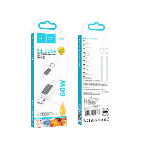 Kabel USB C do USB C Hoco 3A 60W 1 m X108 biały