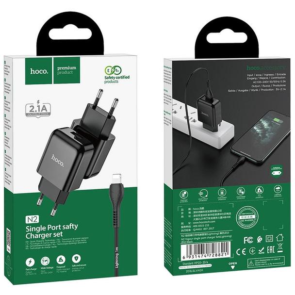 Ładowarka sieciowa do telefonu Hoco USB A 2A 10W + kabel USB A do Lightning N2 czarna