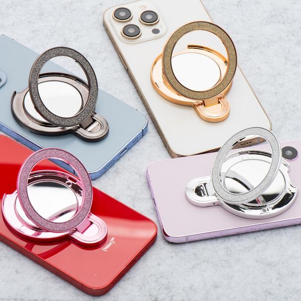Stojak na telefon CIRCLE MIRROR - naklejany - srebrny