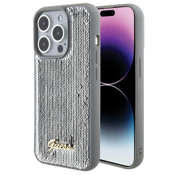 GUESS futerał do IPHONE 15 Pro GUHCP15LPSFDGSS (Sequin Script Metal) srebrny
