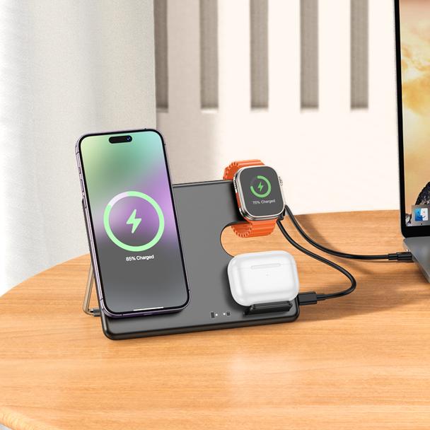Ładowarka indukcyjna Hoco 3w1 15W kompatybilna z Apple Watch CQ1 czarna