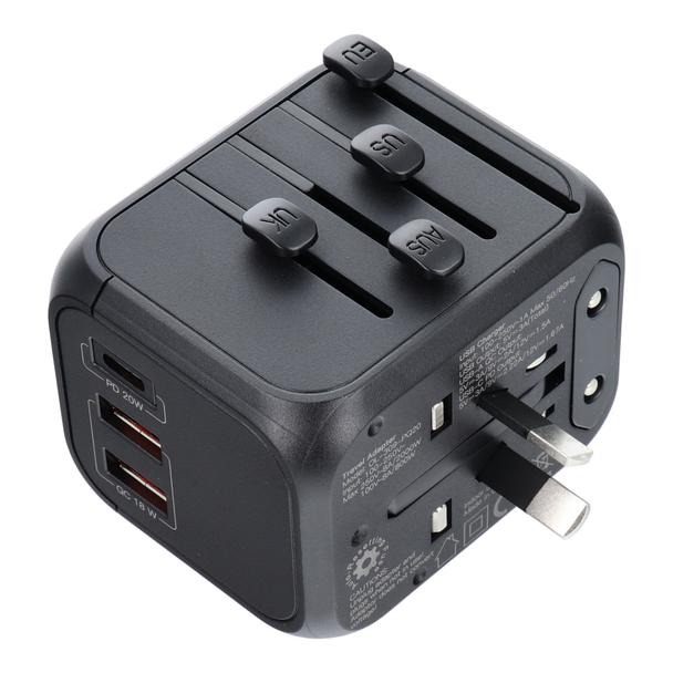 Ładowarka podróżna / adapter OL-309-PQ20 CAŁY ŚWIAT czarna