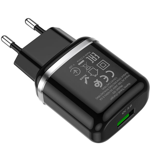 Ładowarka sieciowa do telefonu Hoco USB A QC3.0 3A 18W N3 czarna