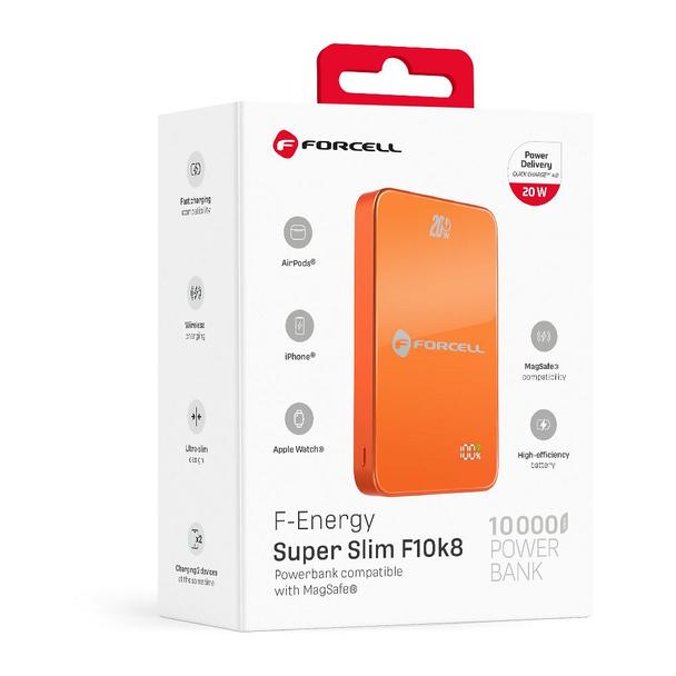 Powerbank zgodny z MagSafe Forcell F-Energy SuperSlim F10K8 QC4.0 PD3.0 15W 10000 mAh pomarańczowy 0INT