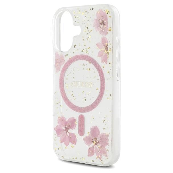 GUESS futerał do IPHONE 16 kompatybilny z MagSafe GUHMP16SRBFGFGMP (Resin Flowers and Glitter) pink