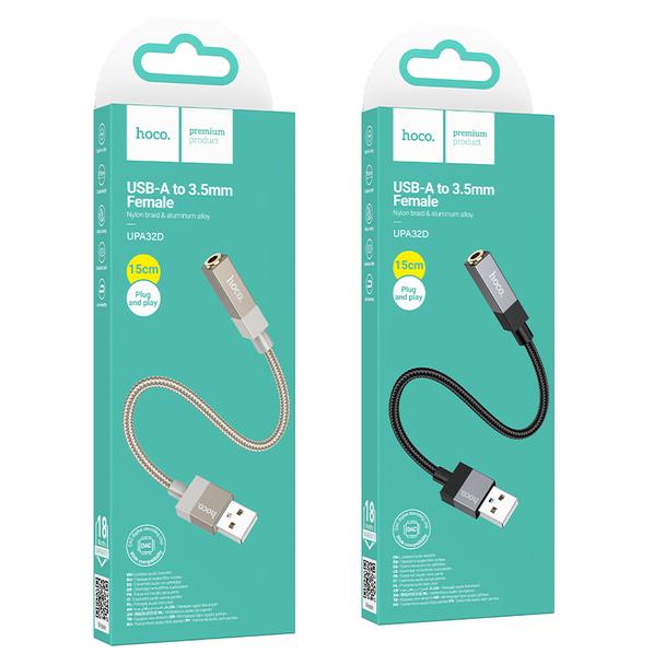 Adapter AUX USB A (męski) do Jack 3,5 mm (żeński) Hoco UPA32D czarny