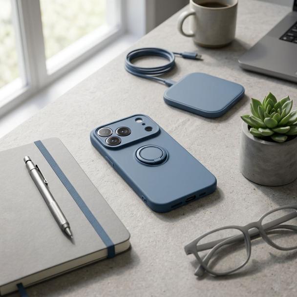 Etui na iPhone 18 Pro Max / 17 Pro Max Silicone Ring granatowe