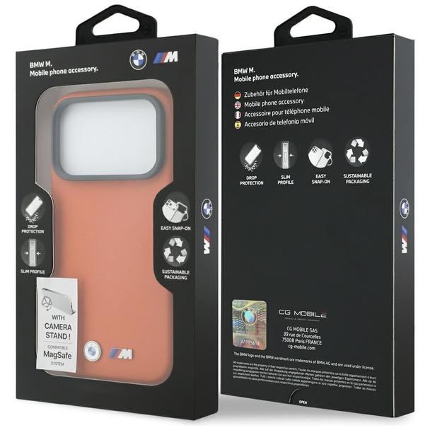 BMW futerał do IPHONE 17 Pro Max kompatybilny z MagSafe BMHMP17X25PFWKCKO (PU W/ Metal Logo) pomarańczowy