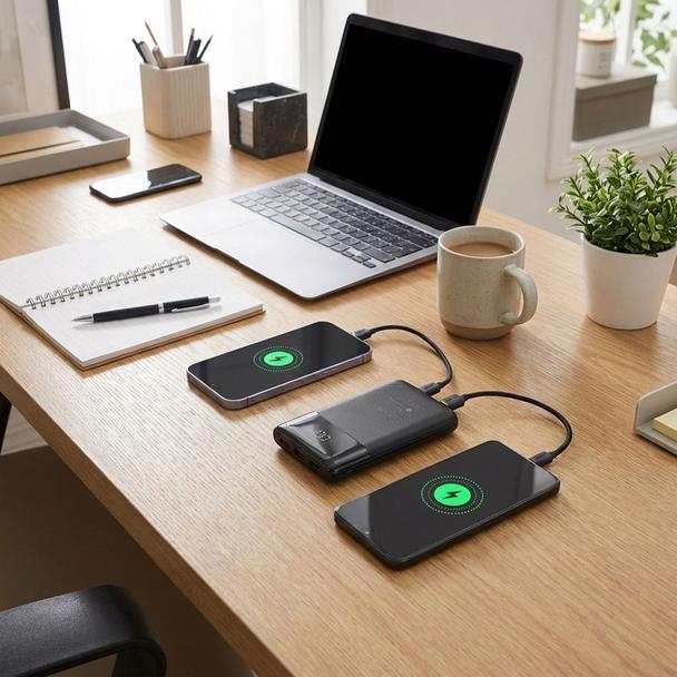 Powerbank Forcell F-Energy Multicharge F10K6 QC PD3.0 3A 22,5W 10000 mAh z wbudowanymi kablami USB C i Lightning czarny