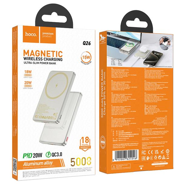 Powerbank zgodny z MagSafe Hoco 5000 mAh QC PD 2A 20W Q26 pomarańczowy