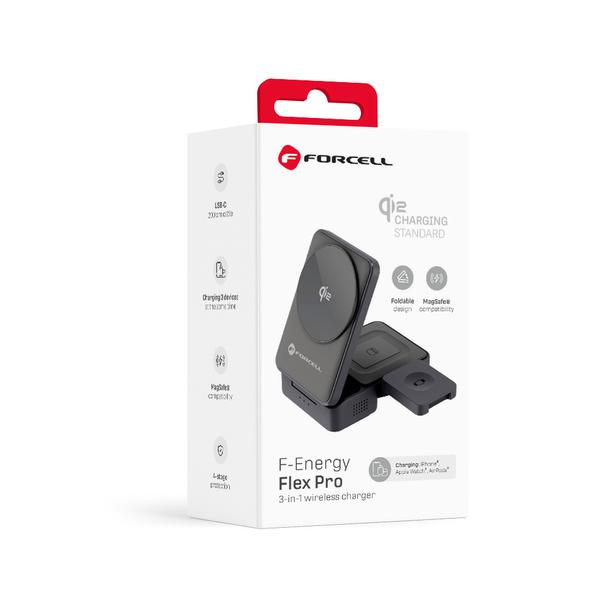 Ładowarka indukcyjna Forcell F-Energy 3w1 Flex Pro Qi2 zgodna z MagSafe (F-05) srebrna