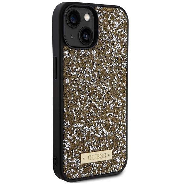 GUESS futerał do IPHONE 13 / 14 / 15 GUHCP15SPFGSBSD (Rhinestone Metal Logo) żółty
