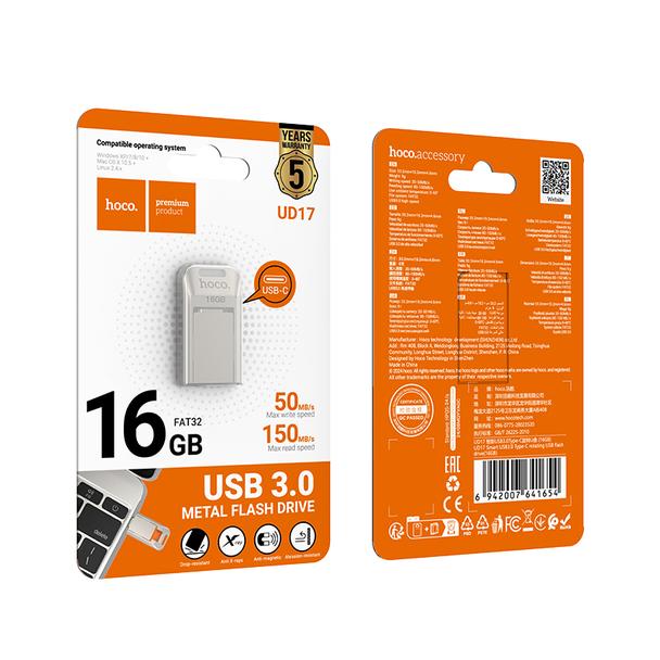 Pendrive 16GB USB 3.0 (USB C) Hoco UD17 nikiel