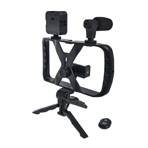 Uchwyt selfie z pilotem bezprzewodowym tripod z LED / mikrofonem do streamów TL-49T czarny