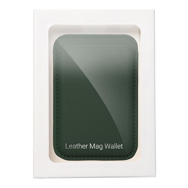 Portfel magnetyczny na karty LEATHER MAG WALLET kompatybilny z MagSafe  ciemny zielony