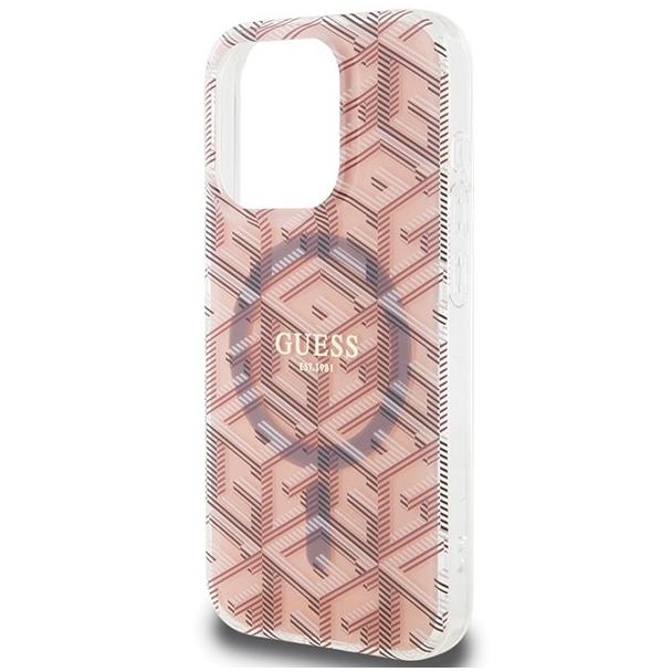 GUESS futerał do IPHONE 15 Pro kompatybilny z MagSafe GUHMP15LHGCUSTGP (IML GCUBE) różowy