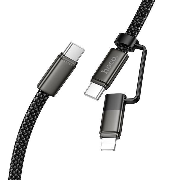 Kabel USB C do USB C/iP Hoco 3A 60W płaski 1 m X125 czarny