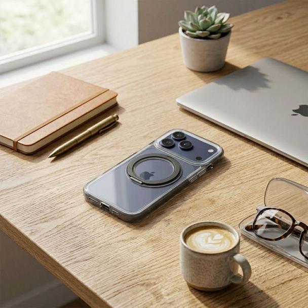 Etui na iPhone 11 Frame Circle Stand zgodne z MagSafe czarne