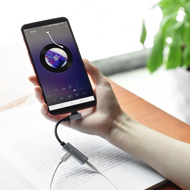 Adapter AUX 2w1 USB C do Jack 3,5 mm / USB C Hoco LS19 czarny