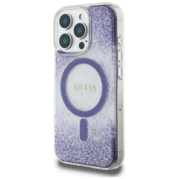 GUESS futerał do IPHONE 16 Pro kompatybilny z MagSafe GUHMP16LRGRGEU (Resin Bottom Glitter) fioletowy