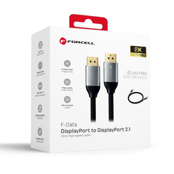 Kabel Display Port do Display Port 2.1 Forcell 16K 60Hz/8K 120Hz/4K 240Hz - High Speed, HDR, Ethernet, G-SYNC/FreeSync, 80Gbps, 2 m czarny