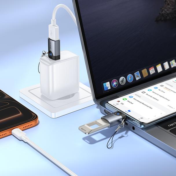 Adapter OTG USB C do USB A Hoco 3A UA46C grafitowy