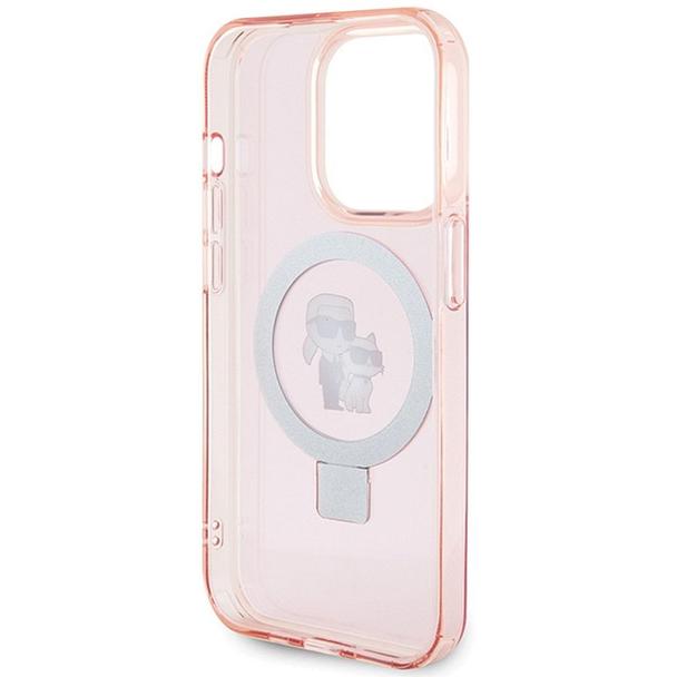 KARL LAGERFELD futerał do IPHONE 15 Pro kompatybilny z MagSafe KLHMP15LHMRSKCP (Ringstand KC) różowy