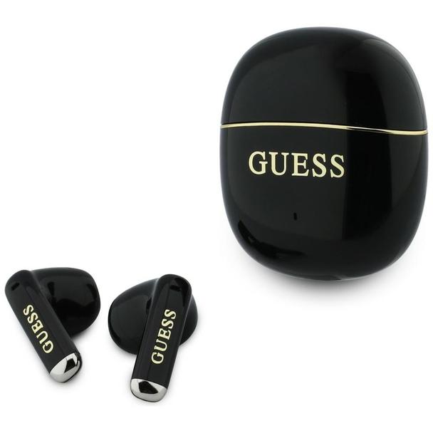 Słuchawki bezprzewodowe douszne TWS Guess Glossy Gold Line Classic czarne