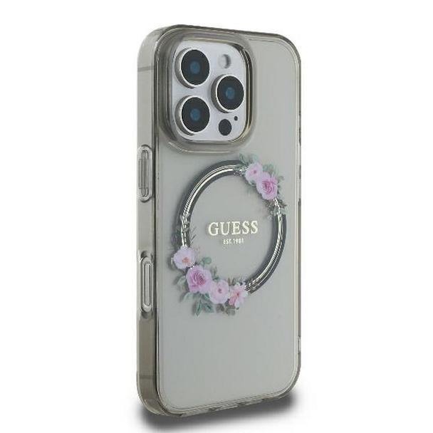 GUESS futerał do IPHONE 16 Pro kompatybilny z MagSafe GUHMP16LHFWFCK (IML Flowers Wreath) czarny