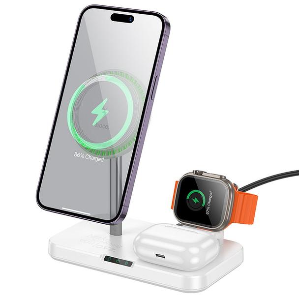 Ładowarka indukcyjna Hoco 3w1 3A 15W kompatybilna z Apple Watch CQ12 biała