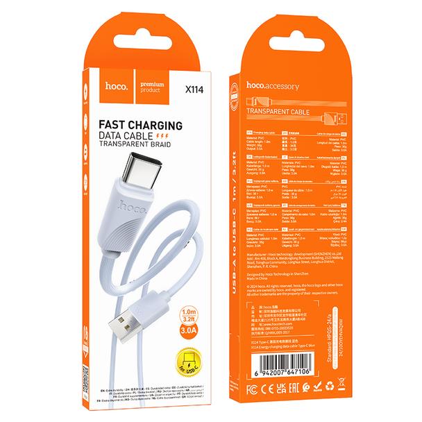 Kabel USB A do USB C Hoco 3A 1 m X114 niebieski
